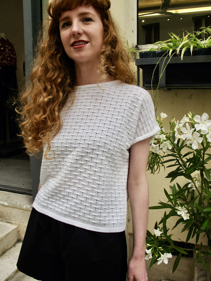 Polina-Knitted Top with Button Down Back-White