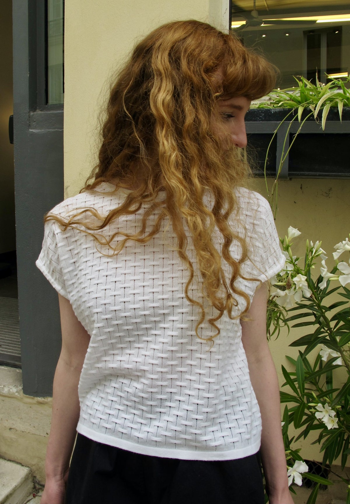Polina-Knitted Top with Button Down Back-White