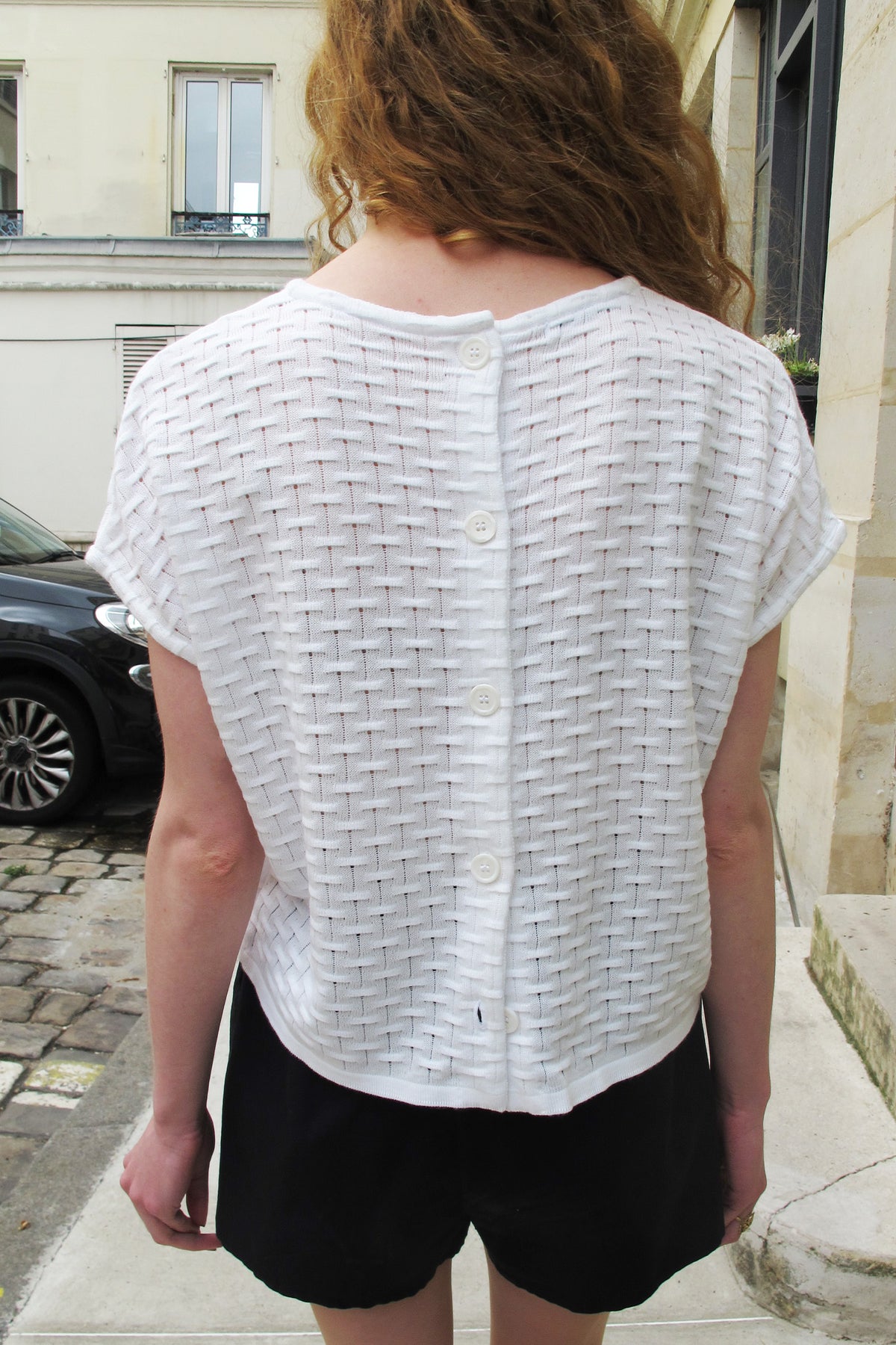 Polina-Knitted Top with Button Down Back-White