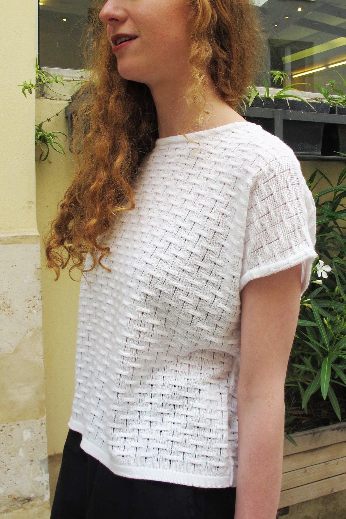 Polina-Knitted Top with Button Down Back-White