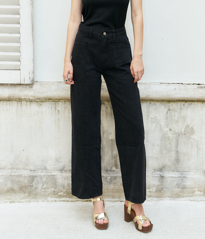 Beebee-Diamond Cut Wide Leg Jeans/Black