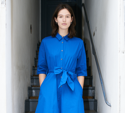 Gillian - Long Poplin Shirt Dress - Royal Blue