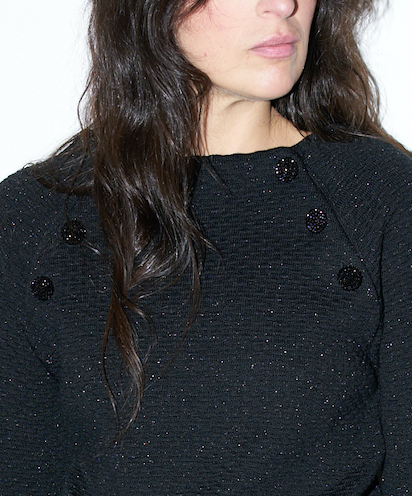 Arya - Textured Boat Neck Sweater - Black
