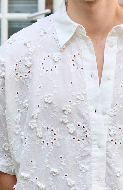 Felicity - Cropped Oversized Bat-Sleeve Shirt in Broderie Anglaise
