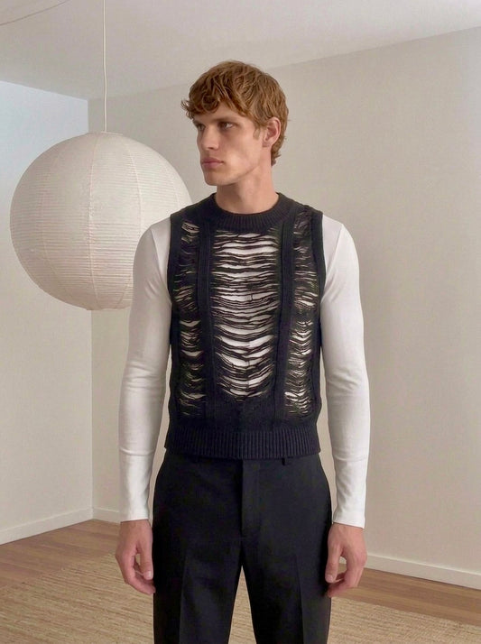 Amina - Distressed Open-Knit Vest - Man