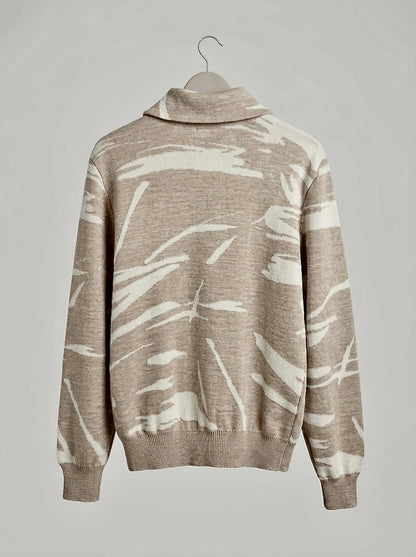 Loras - Paintbrush Jacquard Button - Neck Sweater