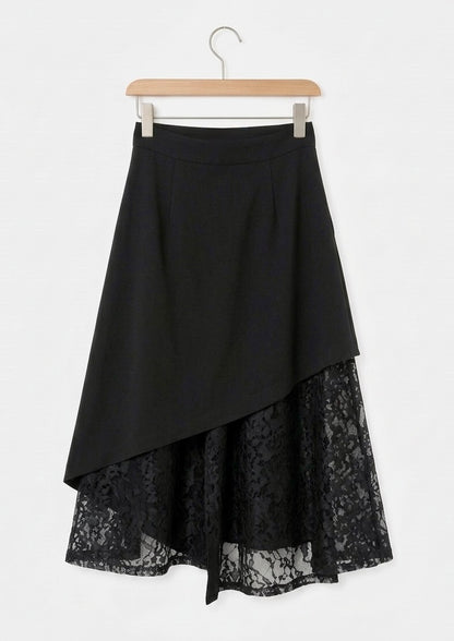 Kenzy - Asymmetric Skirt with Dévoré Lace Insert