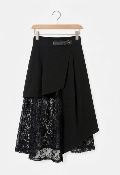 Kenzy - Asymmetric Skirt with Dévoré Lace Insert