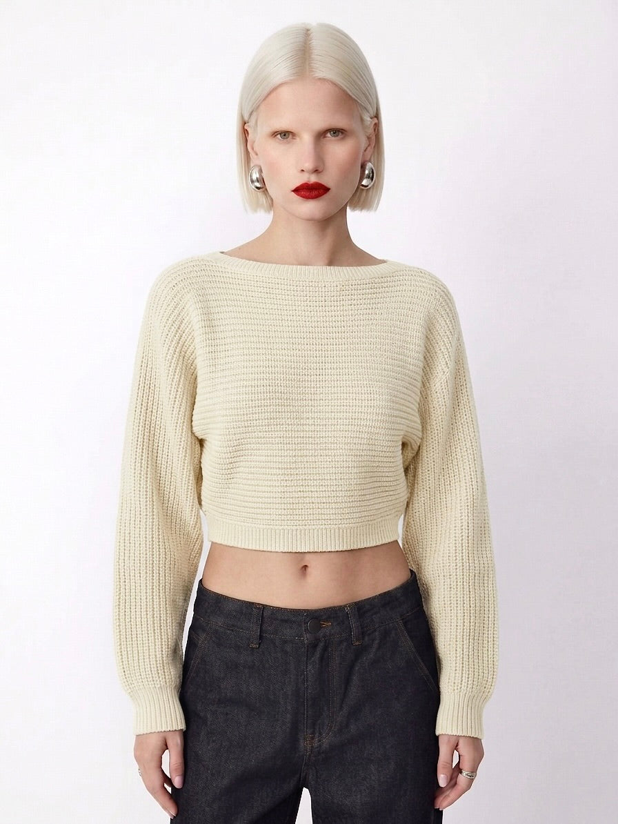 Alva  - Cropped Lace-Back Knit - Vanille