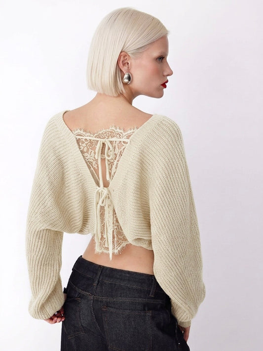 Alva  - Cropped Lace-Back Knit - Vanille