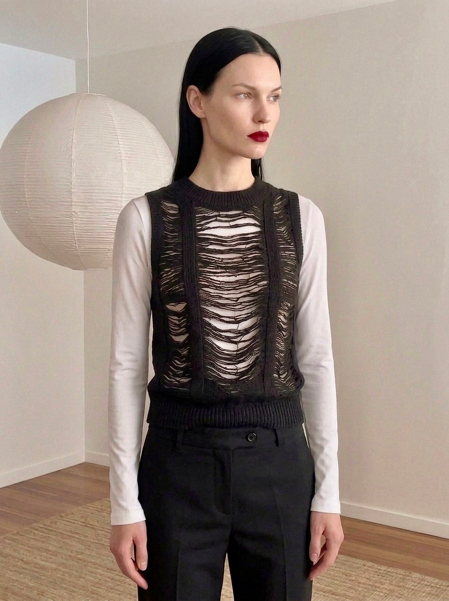 Amina - Distressed Open-Knit Vest - Woman
