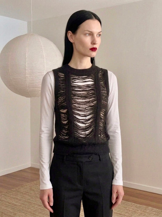 Amina - Distressed Open-Knit Vest - Woman